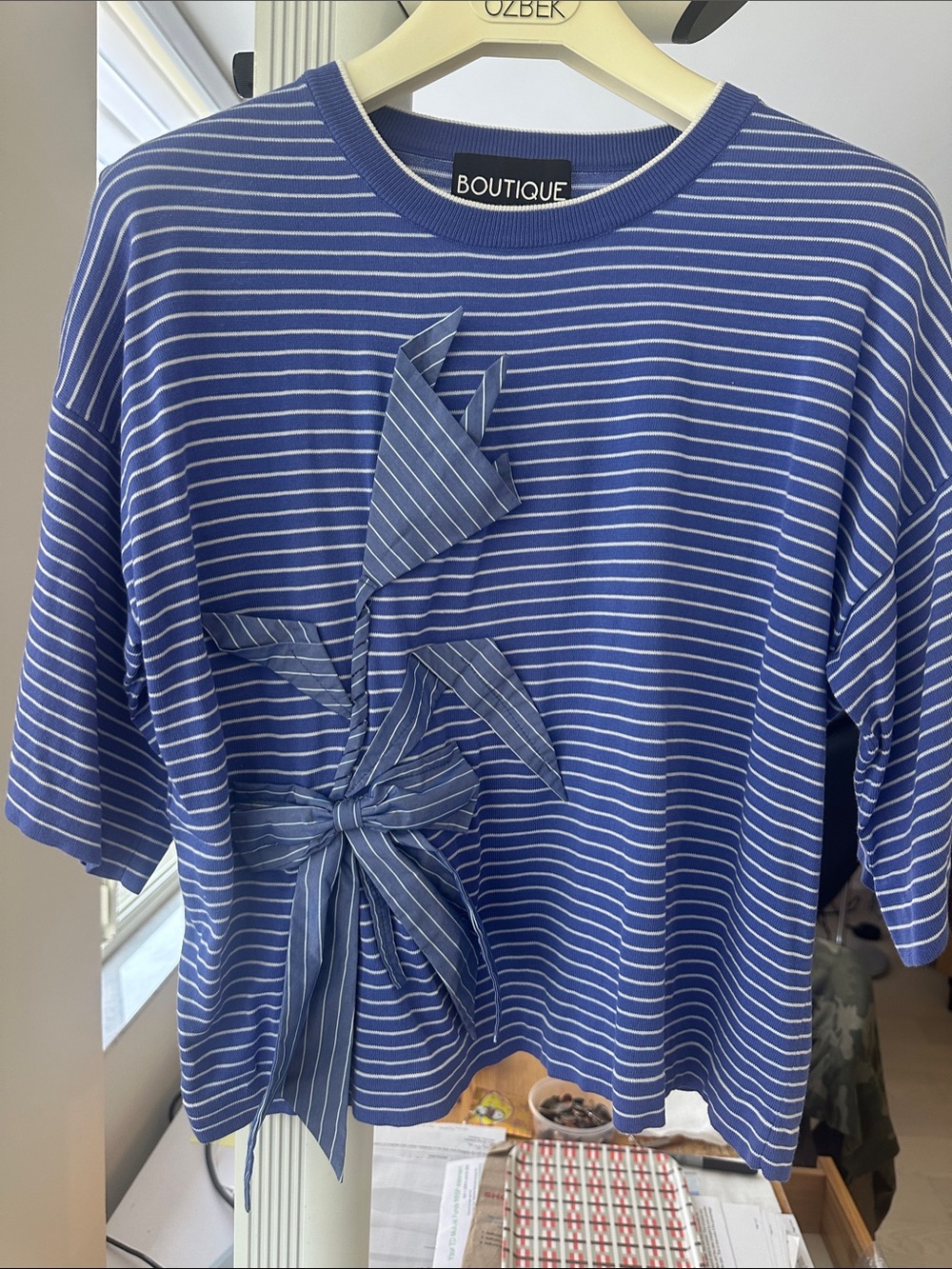 Boutique Moschino Blue Striped Knot Floral Tee